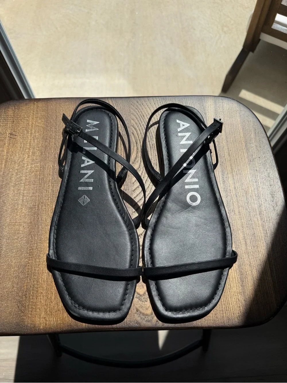 ANTONIO MELANI Black Minimal Strappy Flat Sandals